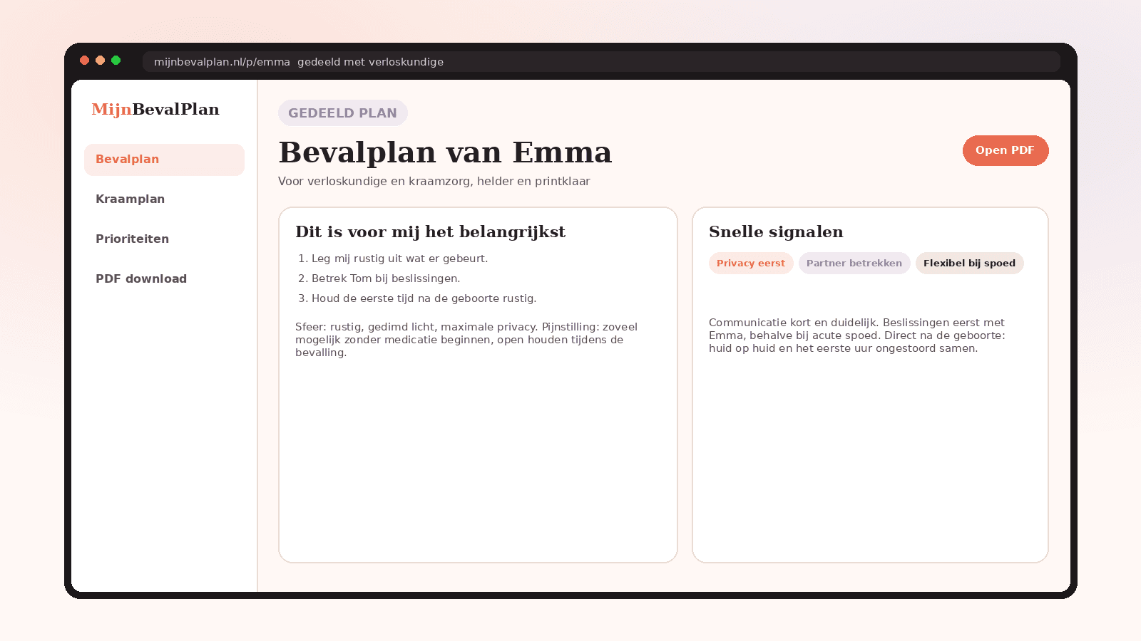 Mockup: gedeeld plan op desktop